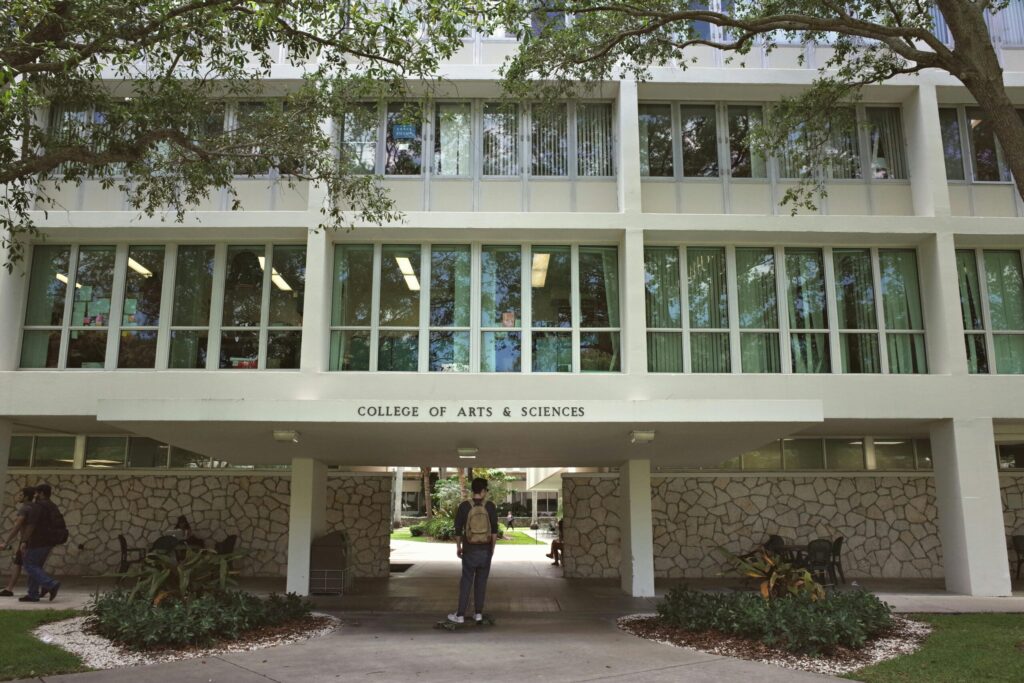 Entrance to the College of Arts & Sciences at the University of Miami in Coral Gables, Florida.